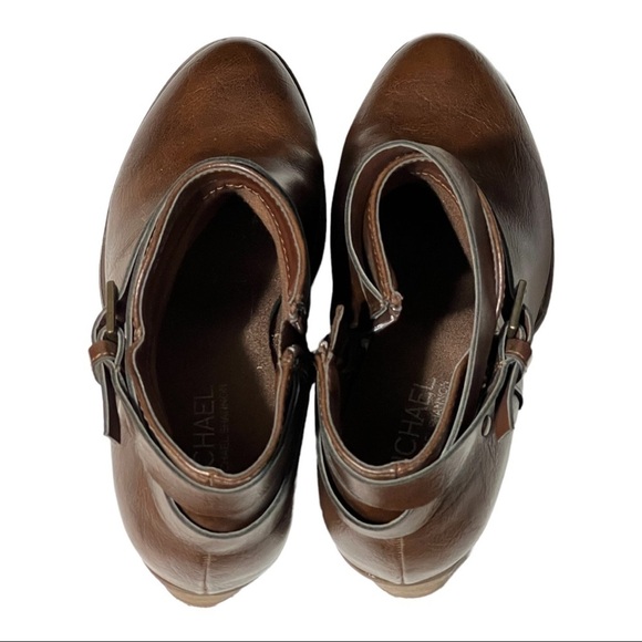 Michael by Michael Shannon Blair Boot Cognac Faux Leather Block Heel Moto Style - Picture 7 of 15